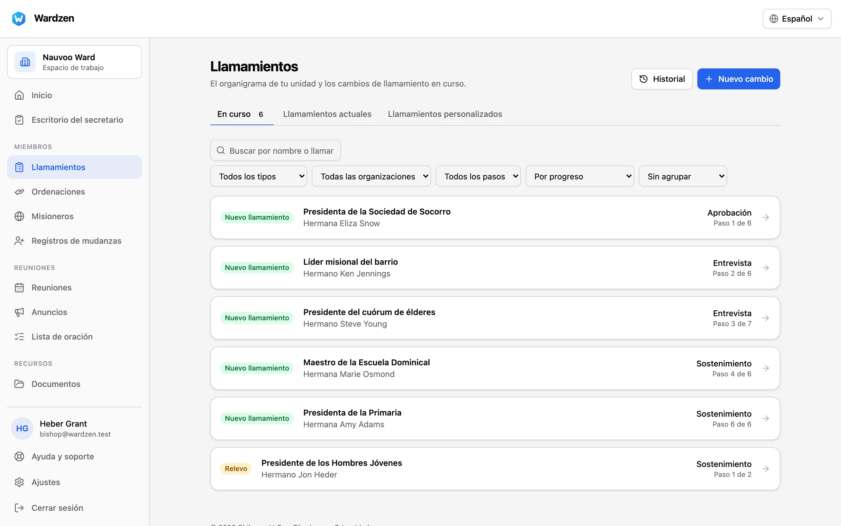 La lista de llamamientos de Wardzen con seis cambios en curso, cada uno en su propio paso